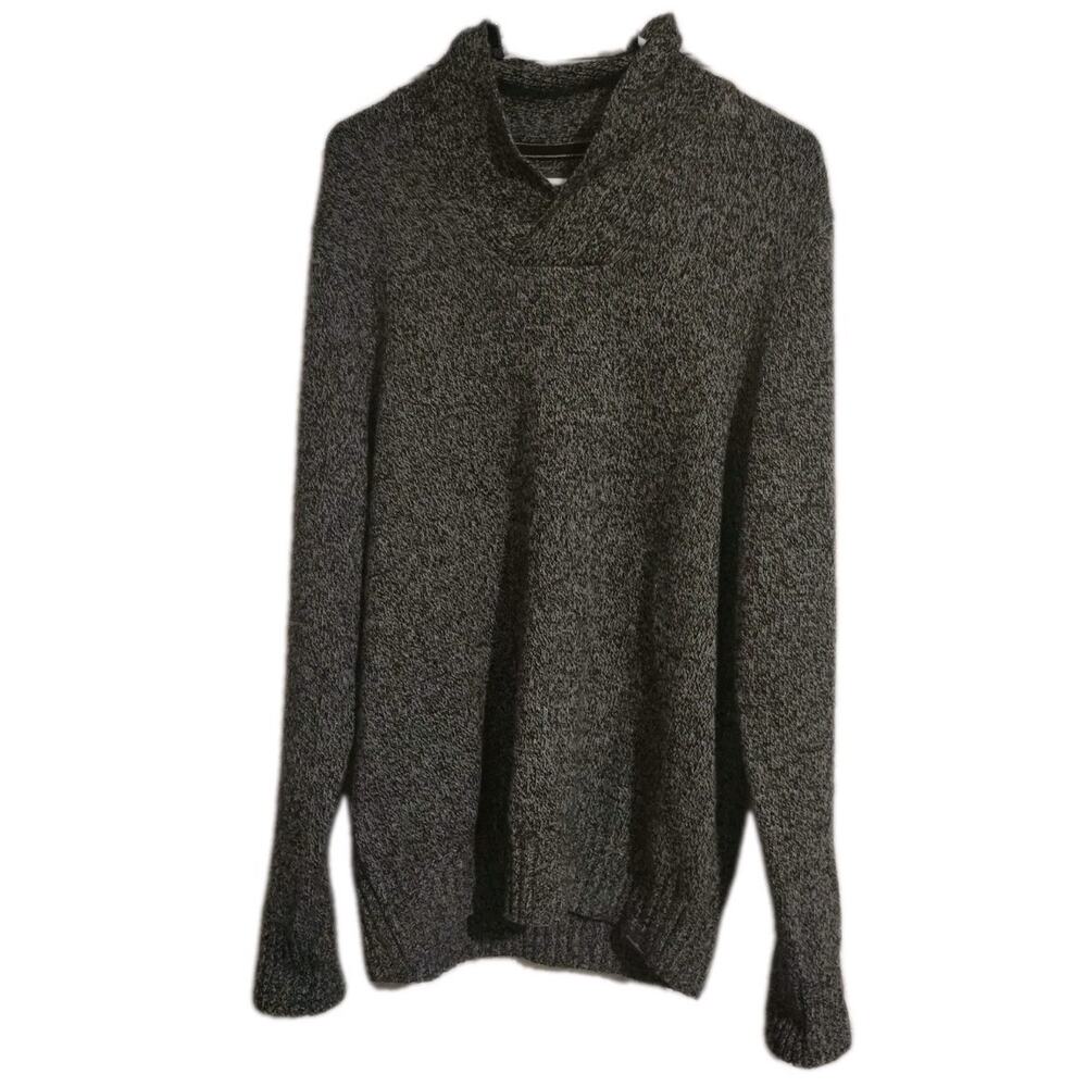 Eddie Bauer Sweater Mens Medium Black White Wool Blend Collared Neckline Warm M